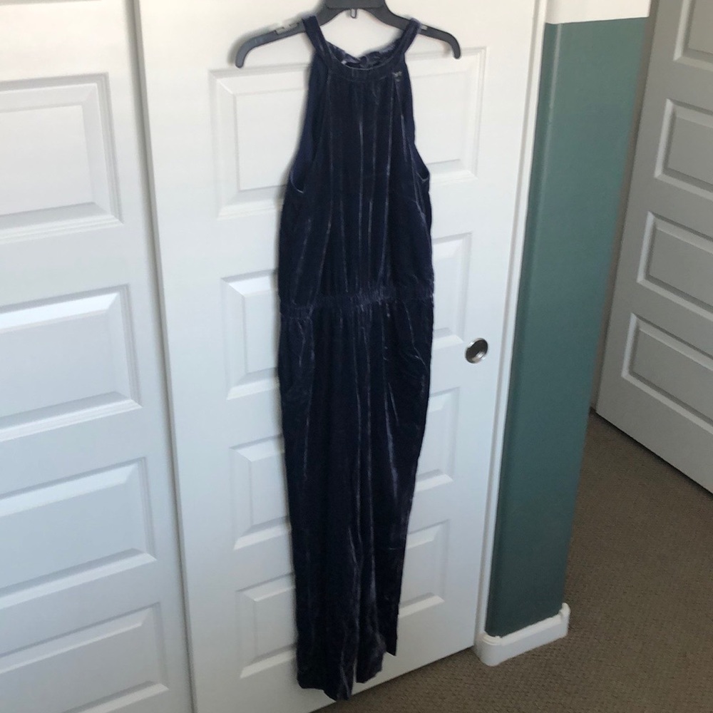 Purple velvet halter jumpsuit